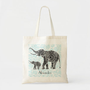 Tote Bag Eléphant noir et bleu - Tex personnalisé