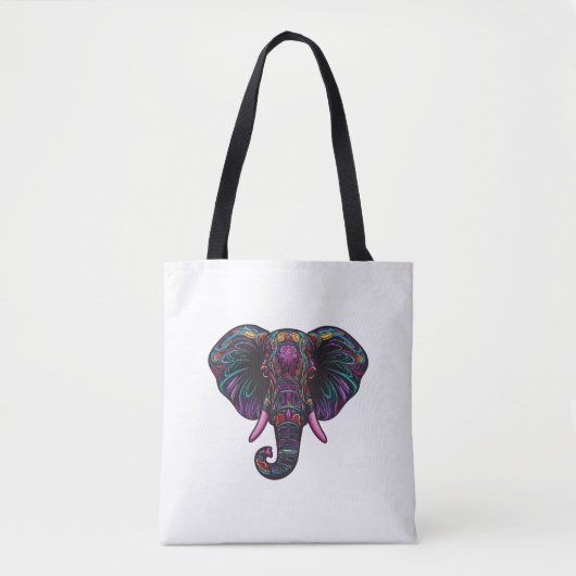 Tote Bag Eléphant psychédélique coloré (Devant)