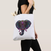 Tote Bag Eléphant psychédélique coloré (De près)