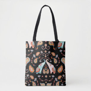 Tote Bag Eléphant tribal : Motif aquarelle Paisley.