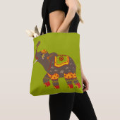 Tote Bag Éléphant vert festif (De près)