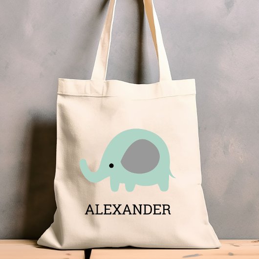 Tote Bag Eléphant Vert Mint Cute Les Enfants Personnalisés