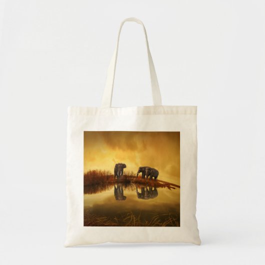 Tote Bag Eléphants asiatiques en Thaïlande sous un coucher (Devant)