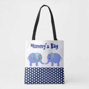 Tote Bag Éléphants bleus avec bloc bleu marine Pois