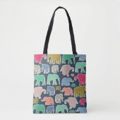Tote Bag Eléphants Colorés, Motif Des Eléphants, Zigzag (Devant)
