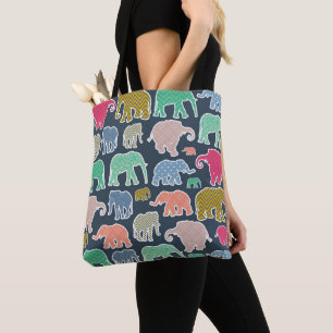 Tote Bag Eléphants Colorés, Motif Des Eléphants, Zigzag