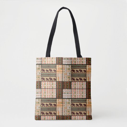 Tote Bag Eléphants de Patchwork : Texture ornementale (Devant)