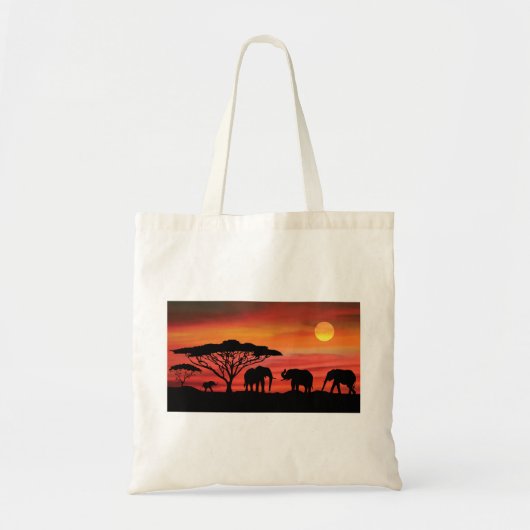 Tote Bag Eléphants et couchers de soleil (Devant)