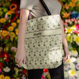 Tote Bag Eléphants et girafes, personnalisables
