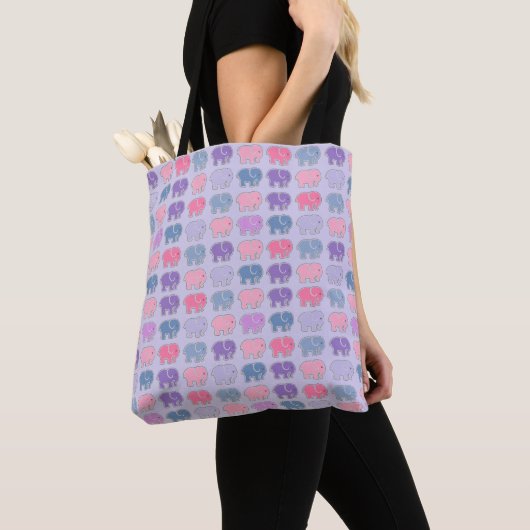 Tote Bag Eléphants mignons Motif violet (De près)