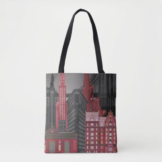 Tote Bag Élévations de New York par nuit - Rouge (Devant)