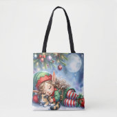 Tote Bag Elfe de Noël couché avec Calico Kitten (Devant)