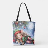 Tote Bag Elfe de Noël couché avec Calico Kitten (Dos)