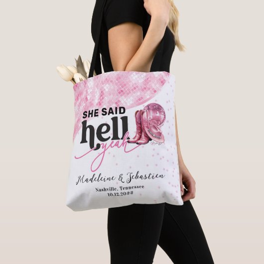 Tote Bag Elle a dit Hell Yeah Chapeau de stand western rose (De près)
