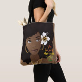 Tote Bag Elle Croyait Pouvoir, Femme Noire, Fleur, Brown (De près)