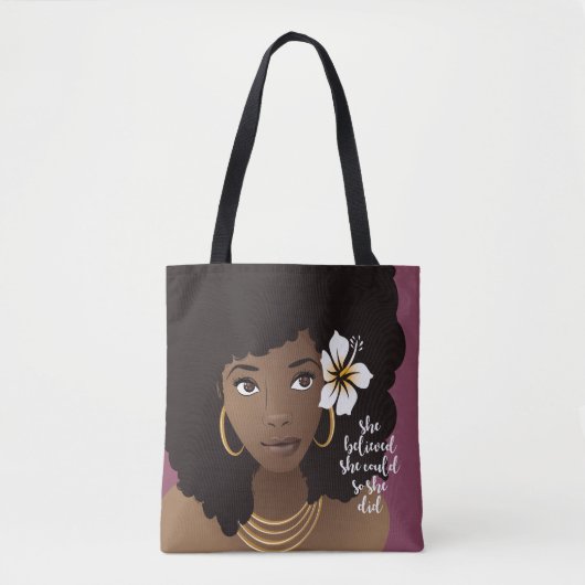 Tote Bag Elle Croyait Qu'Elle Pouvait, Femme Noire, Violet  (Devant)