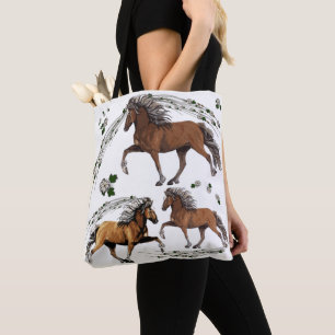 Tote Bag Elska et le cheval islandais à fleurs Gaited