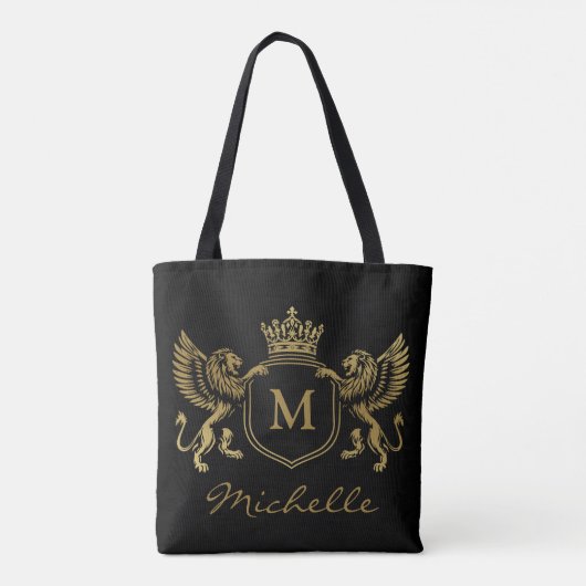 Tote Bag Emblème de couronne royale Lions Monogramme Script (Dos)