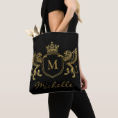 Tote Bag Emblème de couronne royale Lions Monogramme Script (De près)