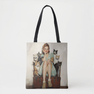 Tote Bag Embracer les Vibes de Lady Cat Retro Crazy