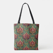 Tote Bag Emerald Burgundy Baroque Damask (Dos)