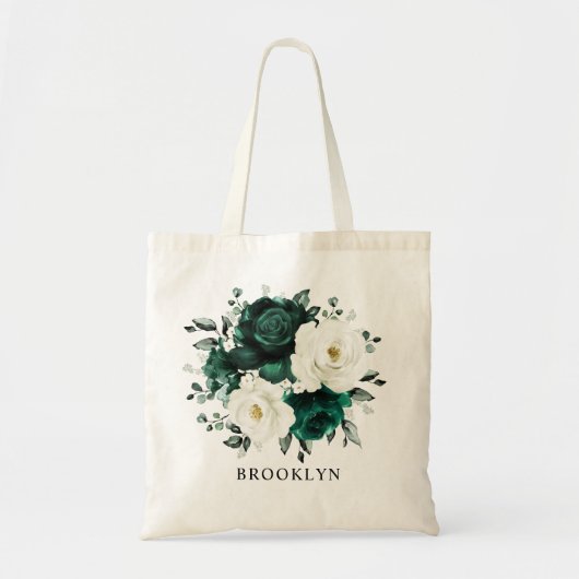 Tote Bag Emerald Green Eucalyptus Blanc Floral Mariage (Devant)