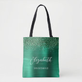 Tote Bag Emerald Green Glam Metallic Script Bridesmaid (Devant)