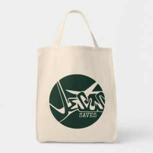 Tote Bag Emerald Green Jesus Saves Graffiti