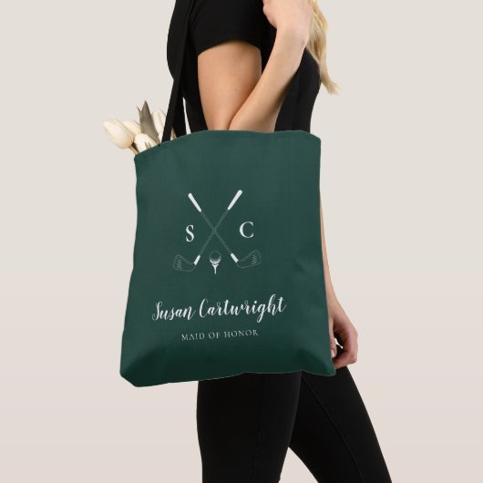 Tote Bag Emerald Green Moderne Monogram Mariage de golf (De près)