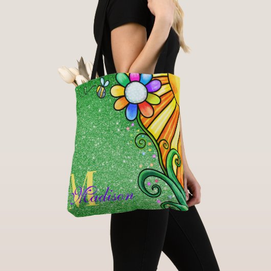 Tote Bag Emerald Green Parties scintillant Whimsy Flower Su (De près)