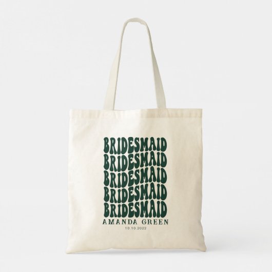 Tote Bag Emerald Green Retro Boho Bachelorette personnalisé (Dos)