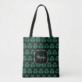 Tote Bag Emerald Green Sparkle Shamrock noir Monogramme (Devant)