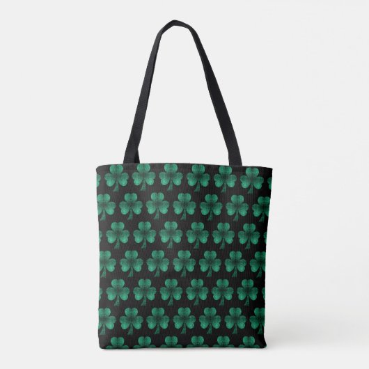 Tote Bag Emerald Green Sparkles Shamrock motif noir (Dos)