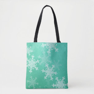Tote Bag Emerald White Snowflakes Minimaliste Noël