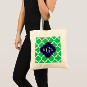 Tote Bag Émeraude Blanc Marocain #5 Navy 3 Initial Monogram (Devant (produit))