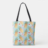 Tote Bag Empreinte d'ananas rétro tropicale sur turquoise (Dos)