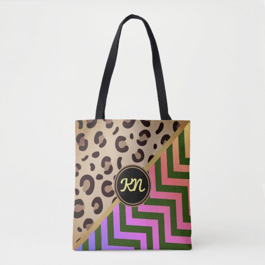Tote Bag Empreinte de léopard Arc-en-ciel Monogram Chevron (Devant)