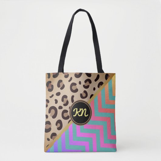 Tote Bag Empreinte de léopard Arc-en-ciel Monogram Chevron  (Devant)