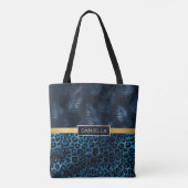 Tote Bag Empreinte de léopard bleu Shimmer Nom floral tropi (Dos)