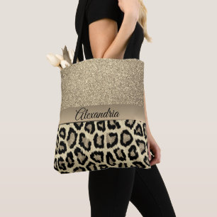 Tote Bag Empreinte de léopard d'or de Glittery