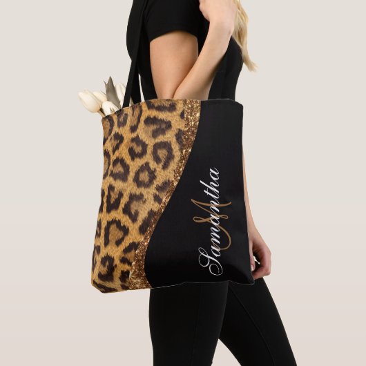 Tote Bag Empreinte de léopard fourrure et Parties scintilla (De près)