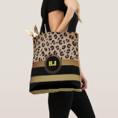Tote Bag Empreinte de léopard Gold Black Bandes deux tons M (De près)