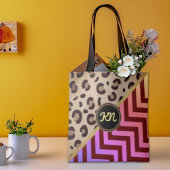 Tote Bag Empreinte de léopard Monogramme Zigzag Chevron Deu