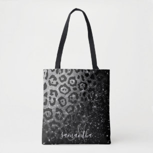 Tote Bag Empreinte de léopard noir et Parties scintillant