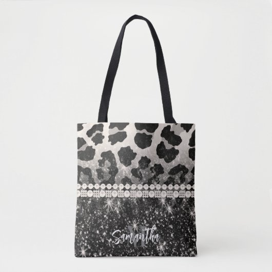 Tote Bag Empreinte de léopard Parties scintillant argent (Devant)