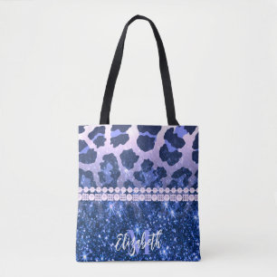 Tote Bag Empreinte de léopard Parties scintillant bleue