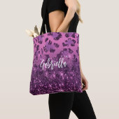 Tote Bag Empreinte de léopard Parties scintillant violet (De près)