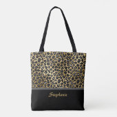 Tote Bag Empreinte de léopard personnalisé | Noir, gris et  (Dos)