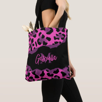 Tote Bag Empreinte de léopard rose et violet