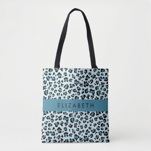 Tote Bag Empreinte de léopard, Spots, Leopard Bleu, Votre N (Devant)